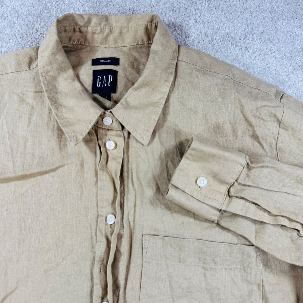 GAP Womens 100% Linen Long Sleeve Button Down Shirt Tan Beige Size M